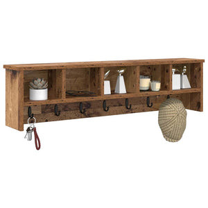 Wand-Nachttisch Altholz mit Regal 100cm