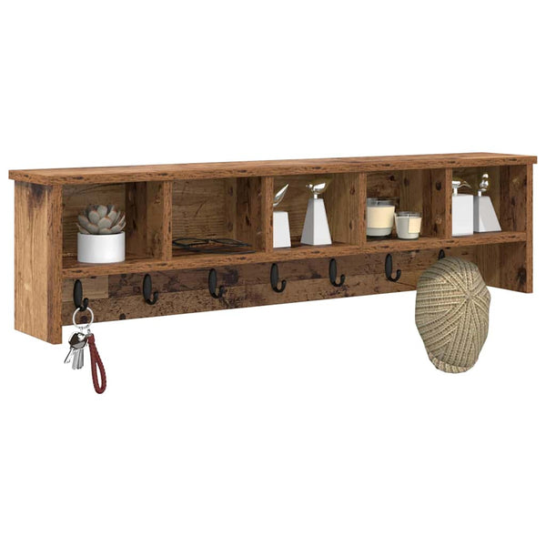 Wand-Nachttisch Altholz mit Regal 100cm