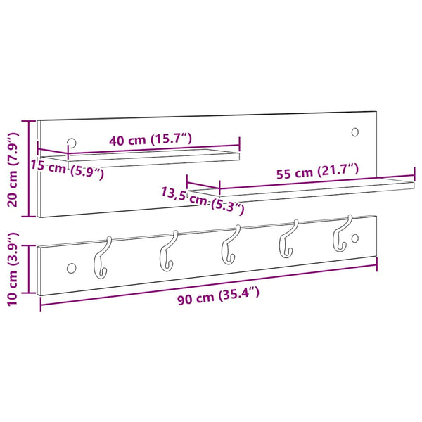 Wand-Nachttisch Grau Sonoma 90cm