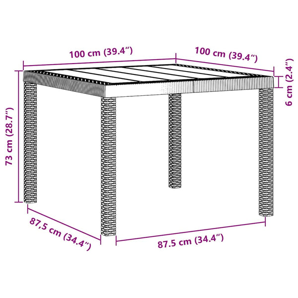 Weißer Poly-Rattan Gartentisch 100x100cm