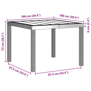 Hellgrauer Poly-Rattan Gartentisch 100x100 cm