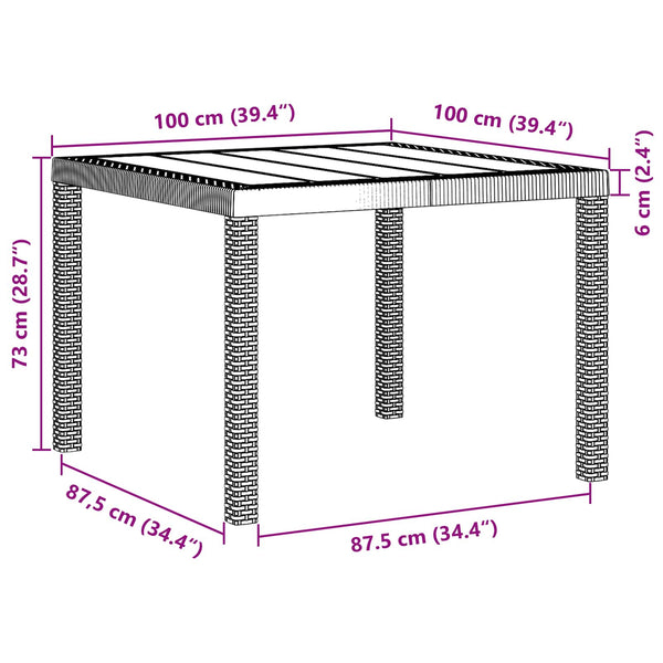 Hellgrauer Poly-Rattan Gartentisch 100x100 cm