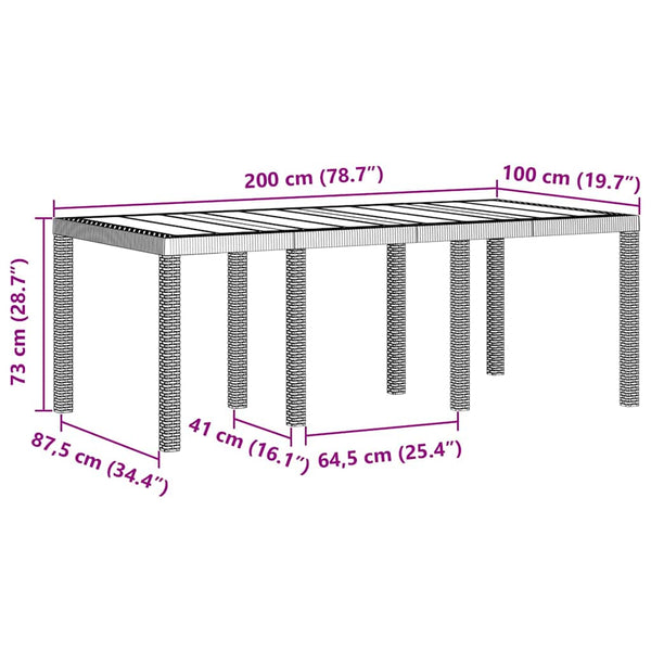Gartentisch Hellgrau Poly-Rattan 200x100 cm