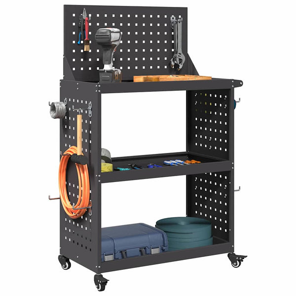 Werkzeugwagen Schwarz Stahl 65x35x111cm