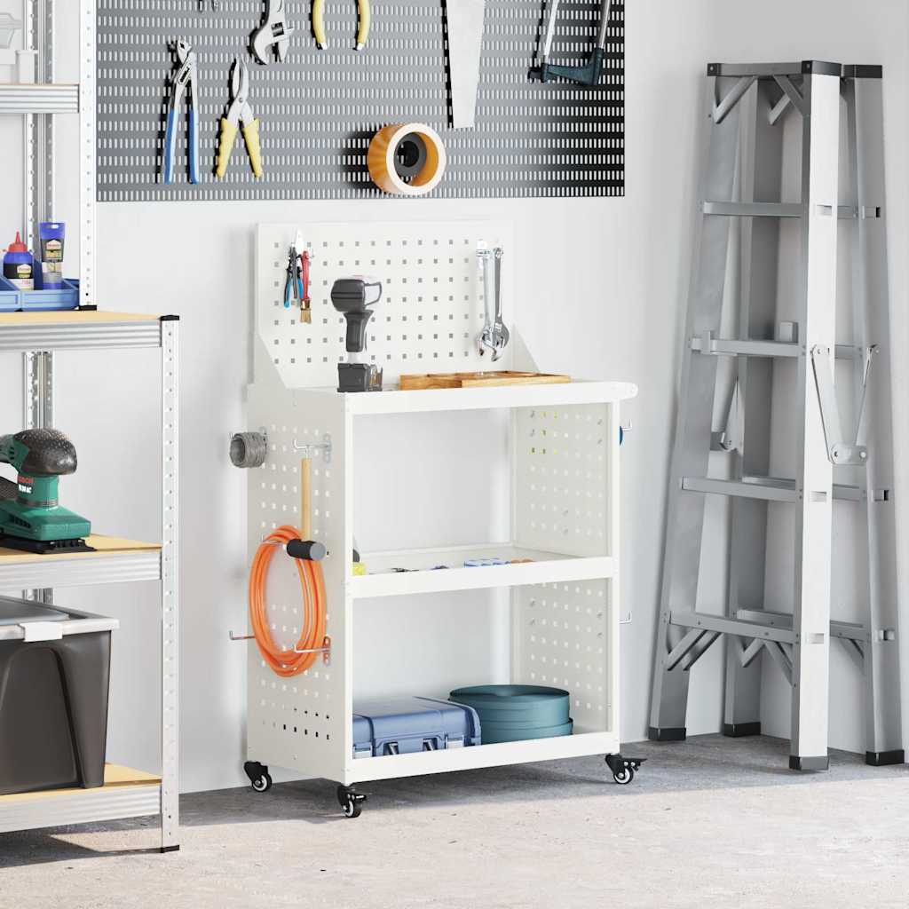 vidaXL Chariot à outils à roulettes Blanc 65 x 35 x 111 cm Acier laminé à froid