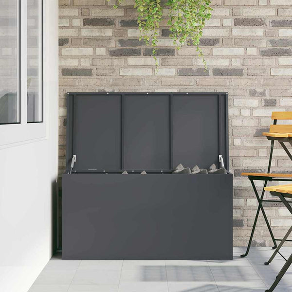 Anthrazitfarbene Außenlagerbox aus Stahl, 100 cm