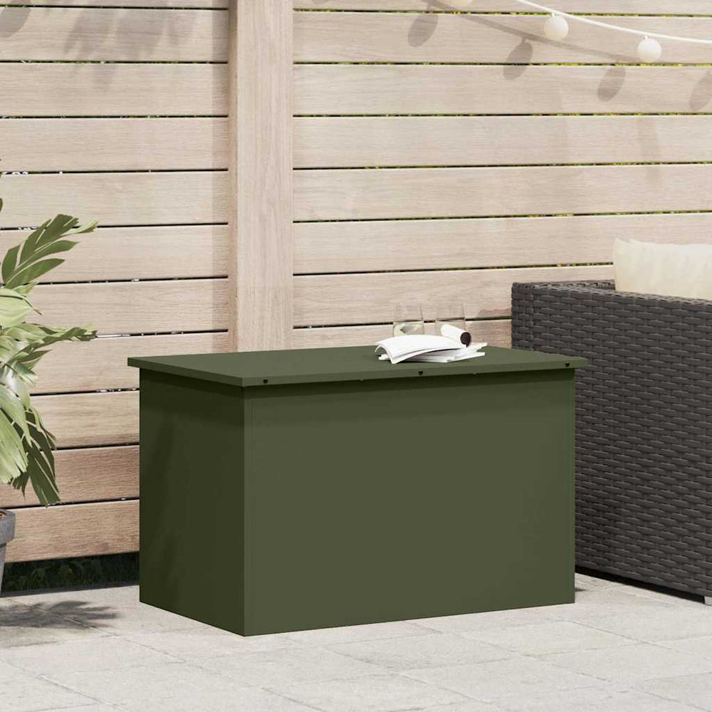vidaXL Coffre de rangement extérieur vert olive 80 x 50,5 x 50 cm acier
