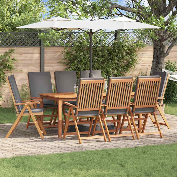 Gartenstuhl 8er Set Braun Grau Teakholz