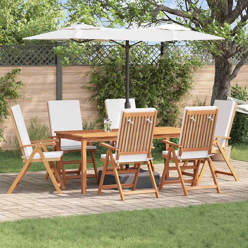 Gartenstuhl 6er Set Braun Weiß Teakholz