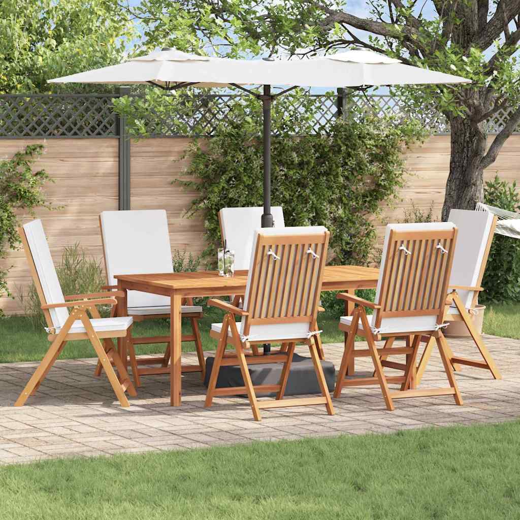 Gartenstuhl 6er Set Braun Weiß Teakholz