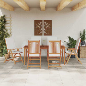 Gartenstuhl 6er Set Braun Weiß Teakholz