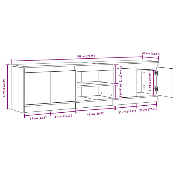 TV-Einheiten Schwarz Holzwerkstoff 180 cm (2er Set)