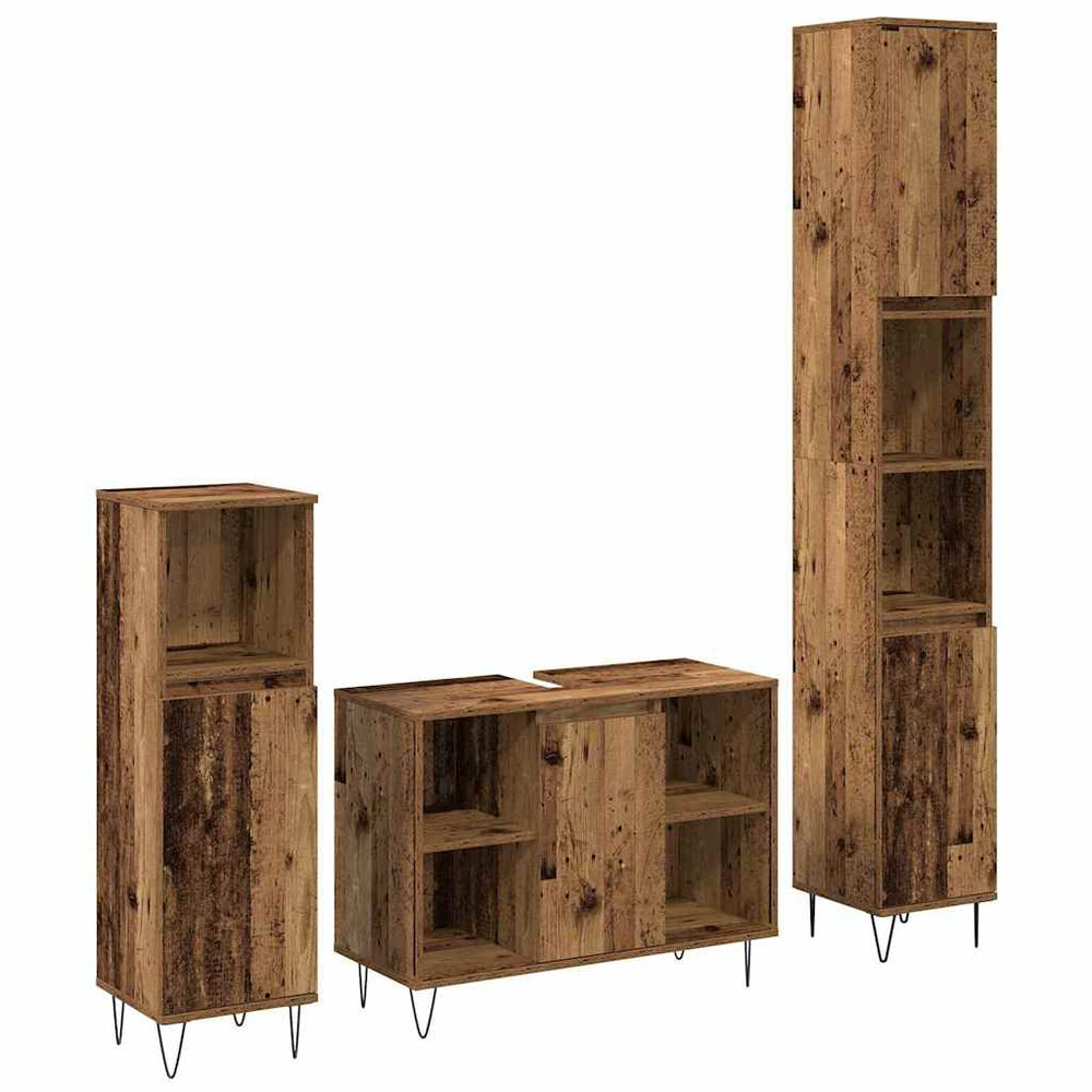vidaXL Ensemble de meubles de salle de bain avec étagère 3 pcs Bois de récupération MDF