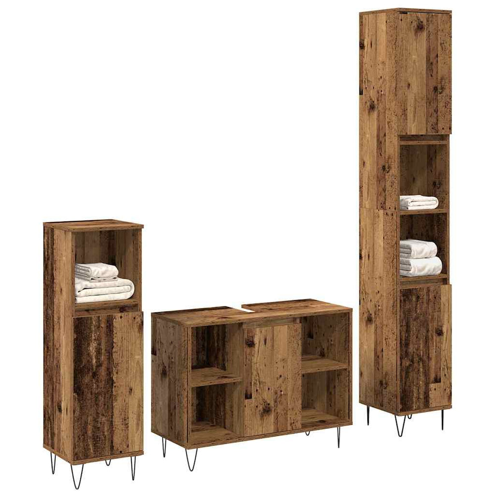 vidaXL Ensemble de meubles de salle de bain avec étagère 3 pcs Bois de récupération MDF