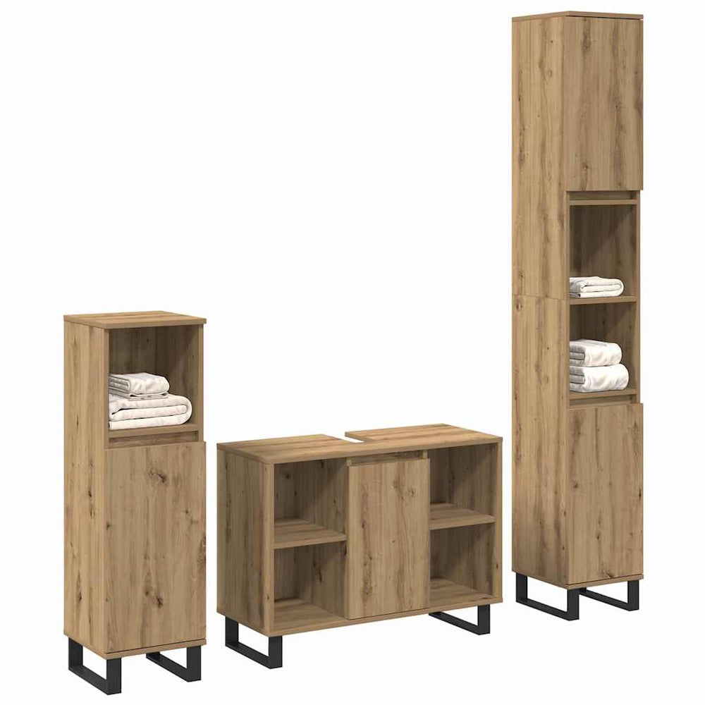vidaXL Ensemble de meubles de salle de bain avec rangement 3 pcs Marron Bois d'ingénierie