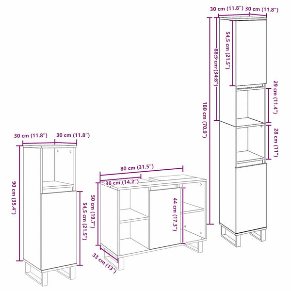 Badezimmermöbel Set Braun Holzwerkstoff 3-teilig