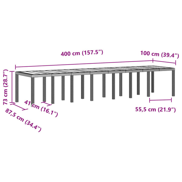 Gartentisch Braun Poly-Rattan 400 cm