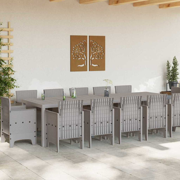 Garten Essgruppe 13-teilig Hellgrau Poly Rattan