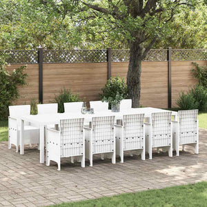 Garten Essgruppe 11-teilig Weiß Rattan