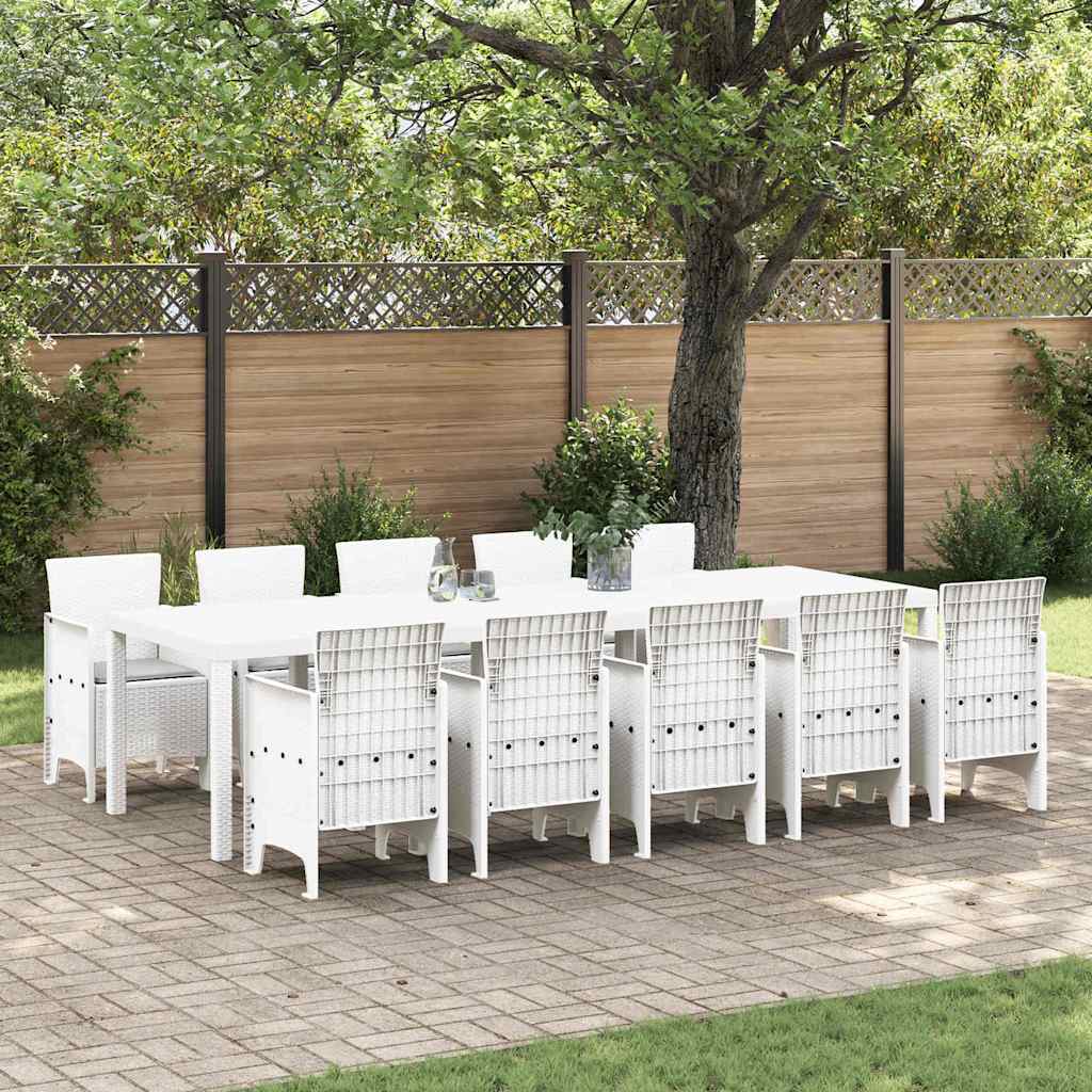 Garten Essgruppe 11-teilig Rattan Weiß/Hellgrau