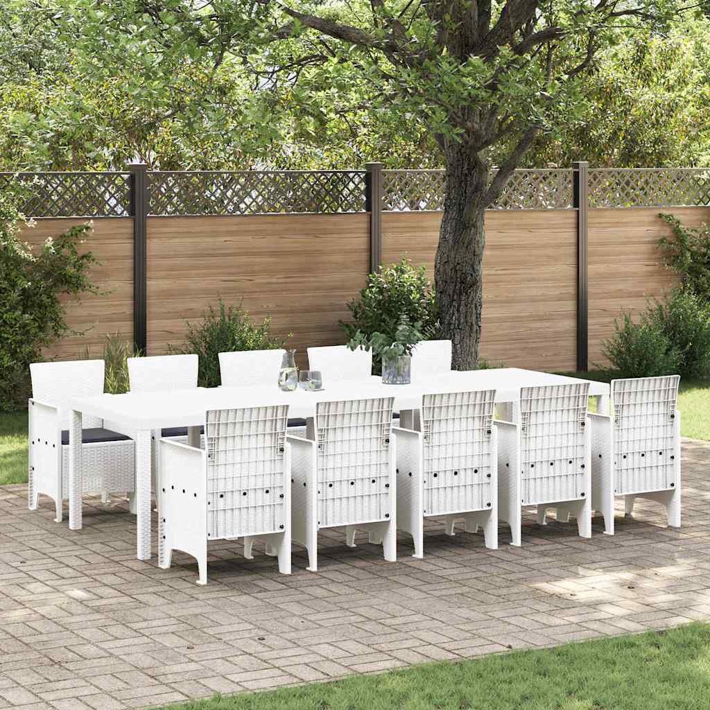 11-teilige Garten Essgruppe Weiß Poly Rattan