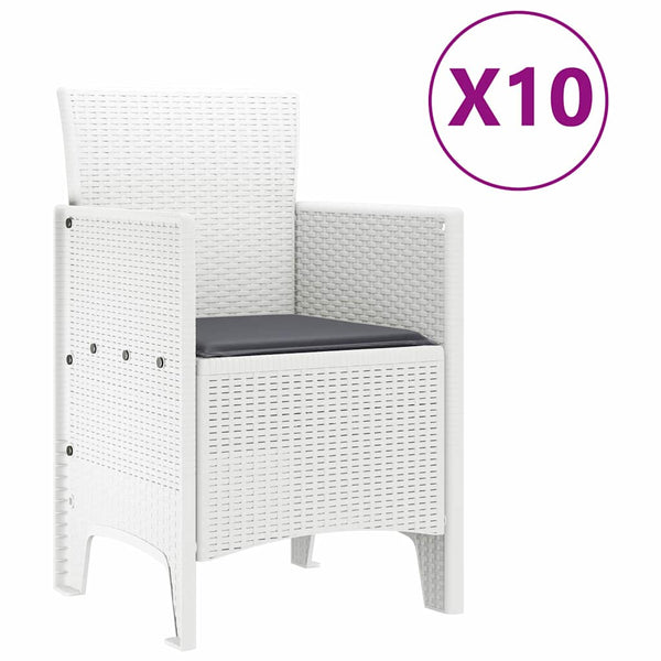 11-teilige Garten Essgruppe Weiß Poly Rattan