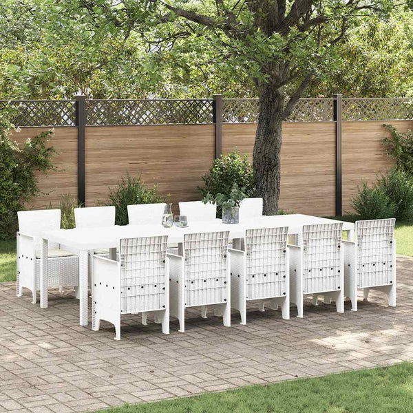 Garten Essgruppe 11-teilig Weiß Poly-Rattan