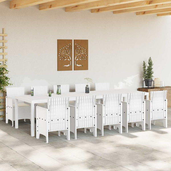 Garten Essgruppe 11-teilig Weiß Poly-Rattan