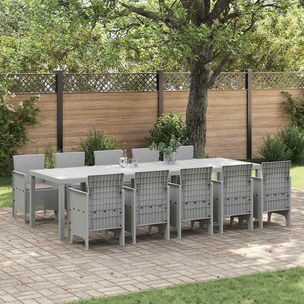 Garten Essgruppe Poly Rattan Hellgrau 11-teilig