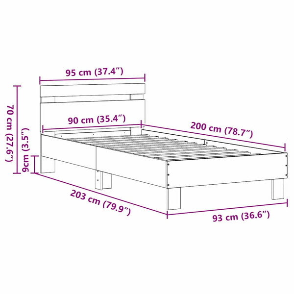 Bettrahmen Schwarz Eichen-Optik 203 cm