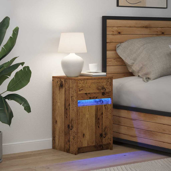 LED Nachttisch Altholz 38x34x61cm