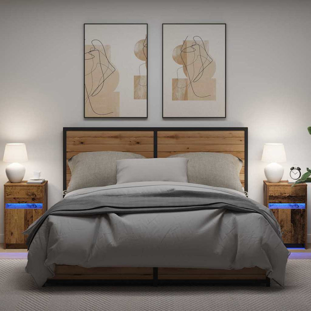 vidaXL LED Bedside Table 2 pcs Reclaimed Wood 38 x 34 x 61 cm Engineered Wood