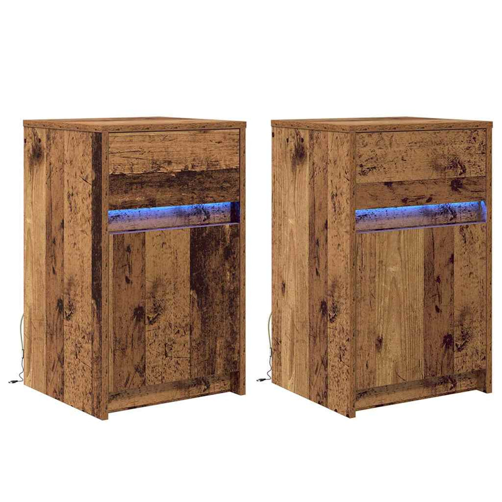 vidaXL LED Bedside Table 2 pcs Reclaimed Wood 38 x 34 x 61 cm Engineered Wood