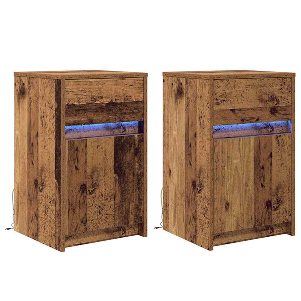 LED Nachttisch 2er Set Altholz
