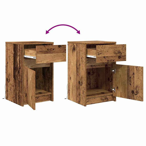 LED Nachttisch 2er Set Altholz