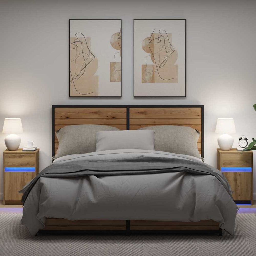 vidaXL LED Bedside Cabinet 2 pcs Artisan Oak 38 x 34 x 61 cm