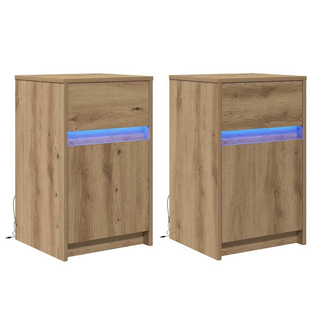 vidaXL LED Bedside Cabinet 2 pcs Artisan Oak 38 x 34 x 61 cm