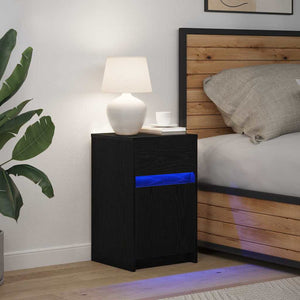 vidaXL Table de chevet LED noir aspect chêne 38 x 34 x 61 cm