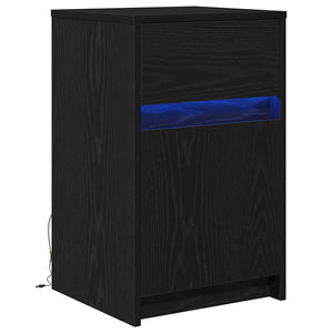 vidaXL Table de chevet LED noir aspect chêne 38 x 34 x 61 cm