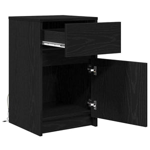 vidaXL Table de chevet LED noir aspect chêne 38 x 34 x 61 cm