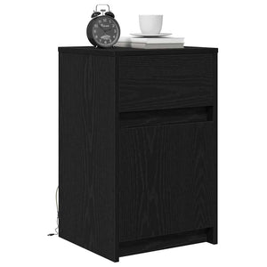 vidaXL Table de chevet LED noir aspect chêne 38 x 34 x 61 cm