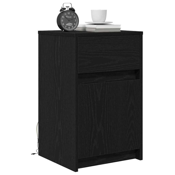 vidaXL Table de chevet LED noir aspect chêne 38 x 34 x 61 cm