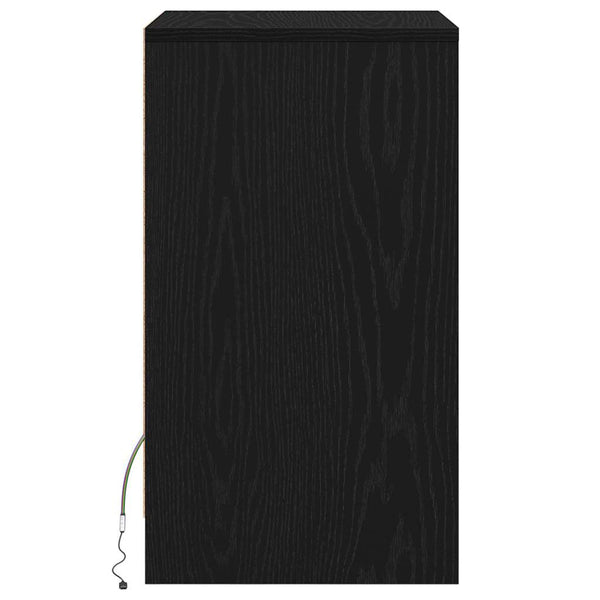vidaXL Table de chevet LED noir aspect chêne 38 x 34 x 61 cm