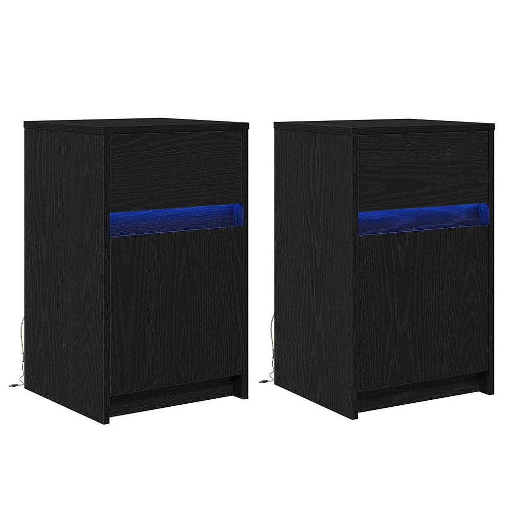 LED Nachttische Schwarz Eichenoptik, 2er-Set