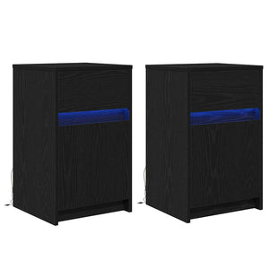 LED Nachttische Schwarz Eichenoptik, 2er-Set