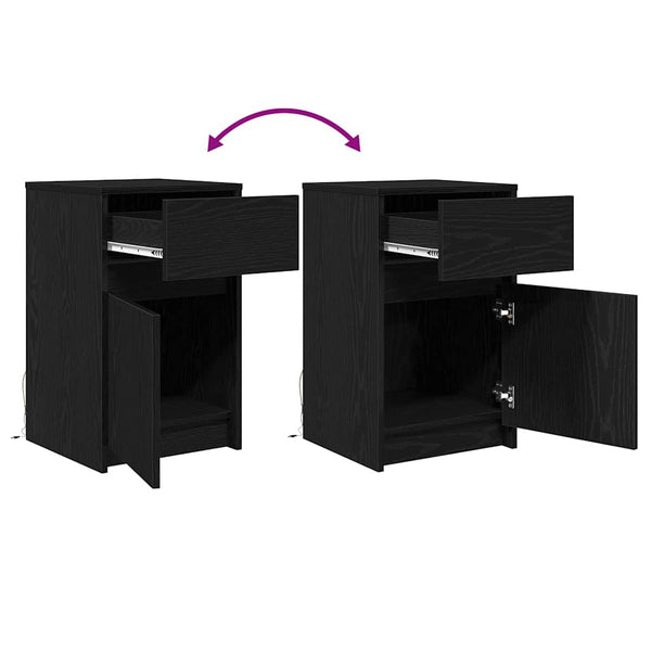 LED Nachttische Schwarz Eichenoptik, 2er-Set