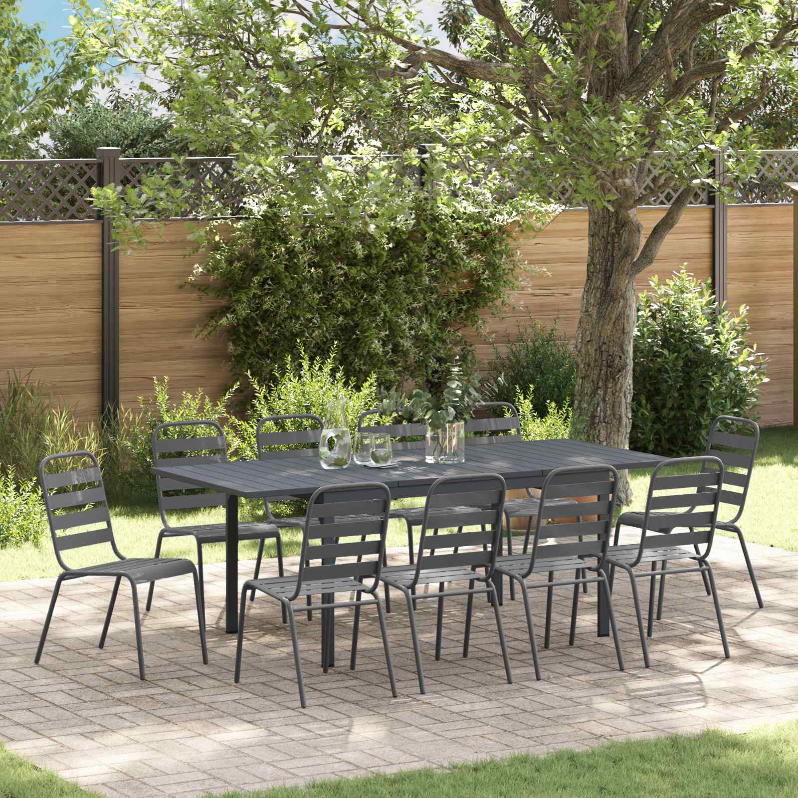 Garten Essgruppe 11-teilig Anthrazit Stahl