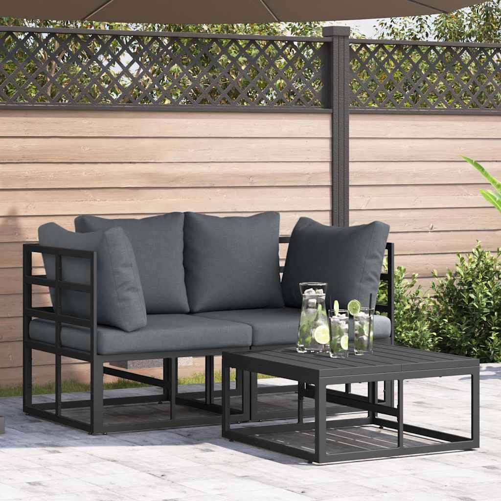 Schwarzes 3-teiliges Gartensofa-Set