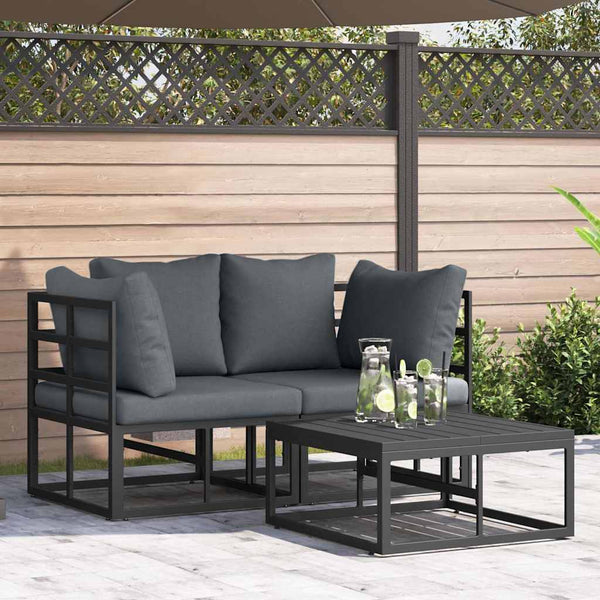 Schwarzes 3-teiliges Gartensofa-Set