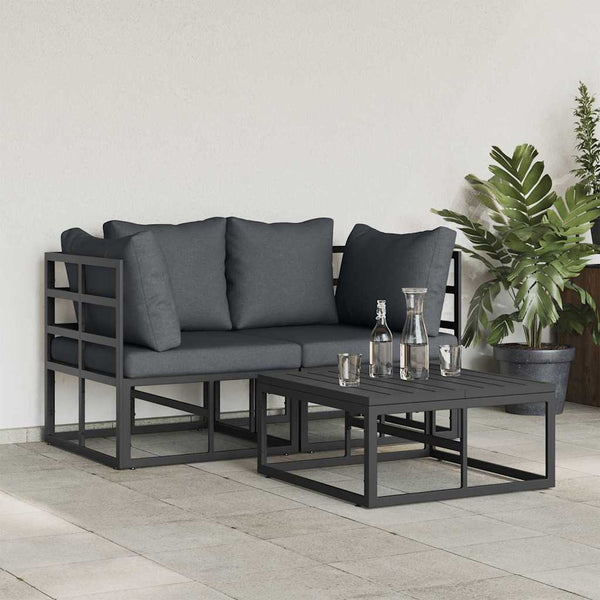Schwarzes 3-teiliges Gartensofa-Set